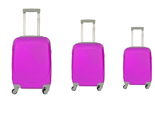 Set of 3 ABS Travel Suitcases with Telescopic Handle and Safety Lock, in Magenta color