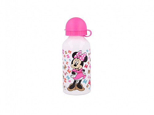 Disney Flask Minnie So Edgy Bows 400ml, aluminum in white color, 6.6x6.6x14.5 cm