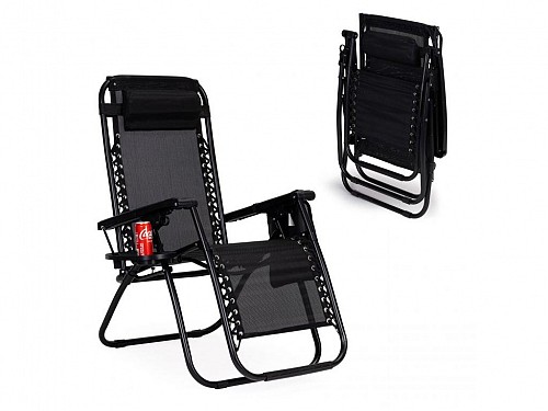 Metal Folding Sun Lounger with 3 Reclining Positions and Headrest in Black, 67x86x106.5 cm