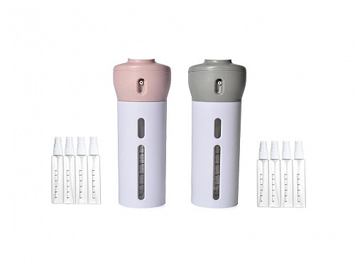 Set of 5 travel cosmetic bottles with case, 6.5x6.5x16.5 cm