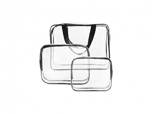 3-piece transparent PVC cosmetic and other travel toiletry set, 30x10x23 cm