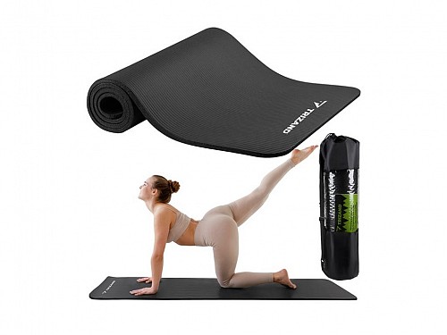 Embossed exercise mat for Yoga/Pilates, with case, in black color, 180x60x1 cm, Yoga mat