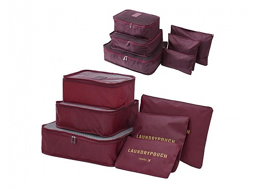 Set of travel bags and simple bags of 6 pieces, in burgundy color, 38x30x12 cm, Laundry Pouch