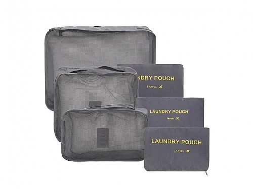 Set of 6-piece travel bags and laundry bags, gray, 38x30x12 cm, Laundry Pouch