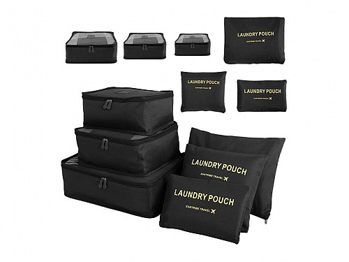 Set of 6-piece travel bags and laundry bags, in black, 38x30x12 cm, Laundry Pouch
