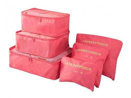 Set of 6-piece travel and laundry bags, pink, 38x30x12 cm, Laundry Pouch
