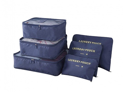 Set of 6-piece travel bags and laundry bags, in blue, 38x30x12 cm, Laundry Pouch