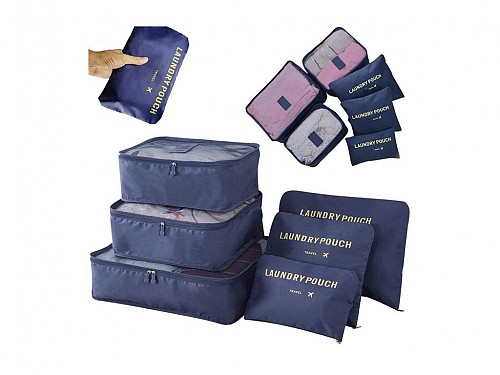 Set of 6-piece travel bags and laundry bags, in blue, 38x30x12 cm, Laundry Pouch