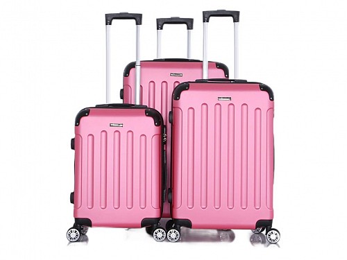 Set of 3 Travel Suitcases with Telescopic Handle Wheels and Safety Lock in Pink