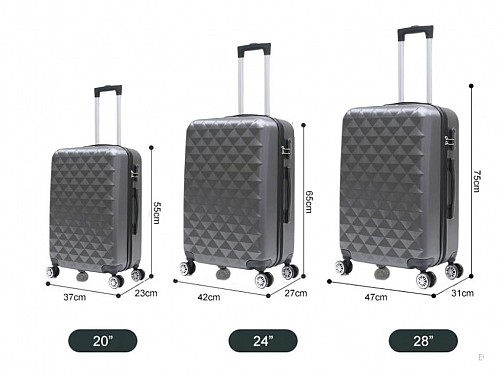 Set of 3 Travel Suitcases with Telescopic Handle Wheels and Safety Lock in Gray