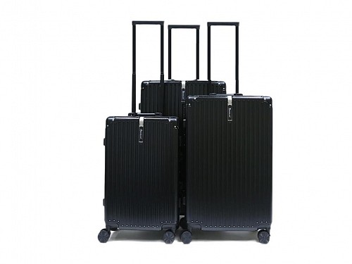Set of 3 Travel Suitcases with Telescopic Handle Wheels and Safety Lock in Black