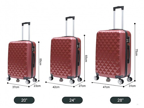 Set of 3 Travel Suitcases with Telescopic Handle Wheels and Safety Lock in Red