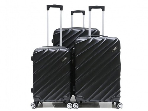 Set of 3 pcs ABS Travel Suitcases with Telescopic Handle Wheels and Safety Lock in Black