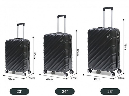 Set of 3 pcs ABS Travel Suitcases with Telescopic Handle Wheels and Safety Lock in Black