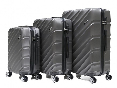 Set of 3 pcs ABS Travel Suitcases with Telescopic Handle Wheels and Safety Lock in Gray