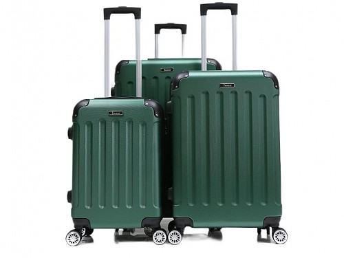 Set of 3 pcs ABS Travel Suitcases with Telescopic Handle Wheels and Safety Lock in Green