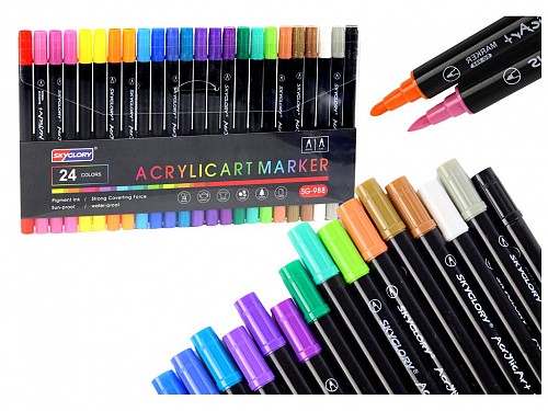 24pcs Double-sided Acrylic Paint Markers Suitable for DIY, Double-sided markers