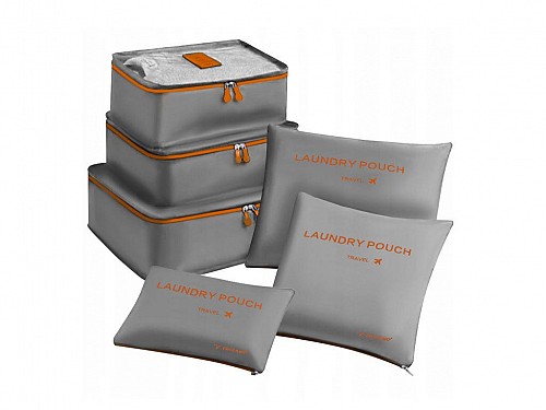 Set of travel bags for organization and laundry, 6 pieces, waterproof in gray color, 40.5x30.5x12 cm
